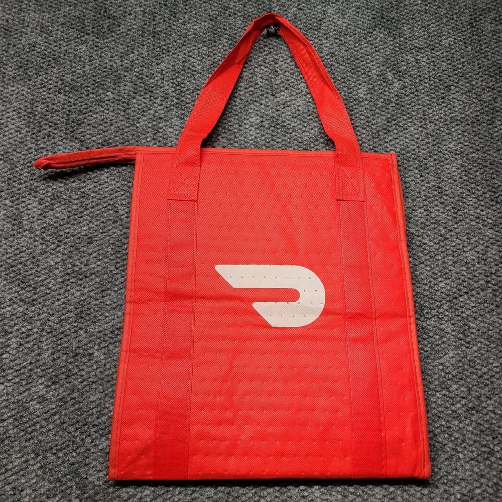Doordash Insulated Food Delivery Cooler Bag Red Tote Zip Up Top